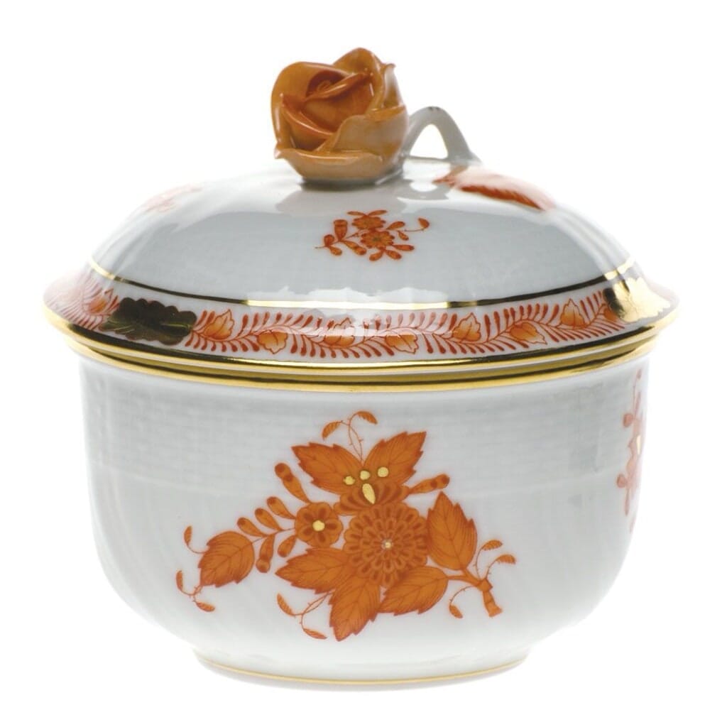 Herend Chinese Bouquet Covered Sugar With Rose - 4 oz. Dinnerware Herend Rust