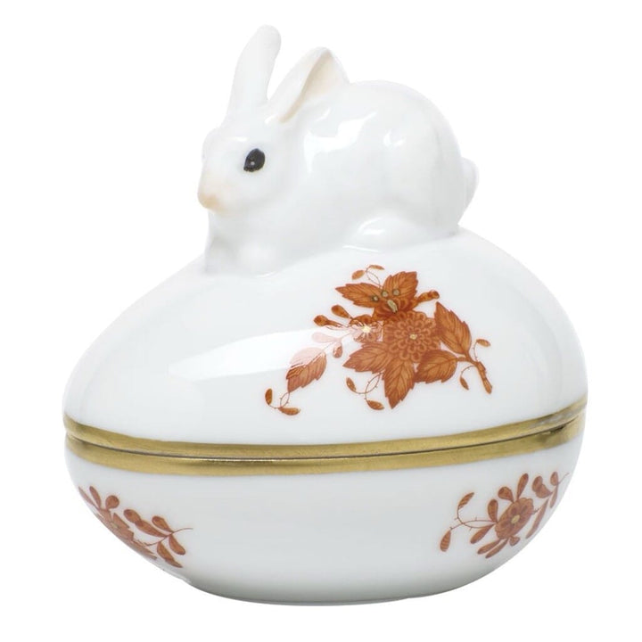 Herend Chinese Bouquet Egg Bonbon With Bunny Dinnerware Herend Rust 