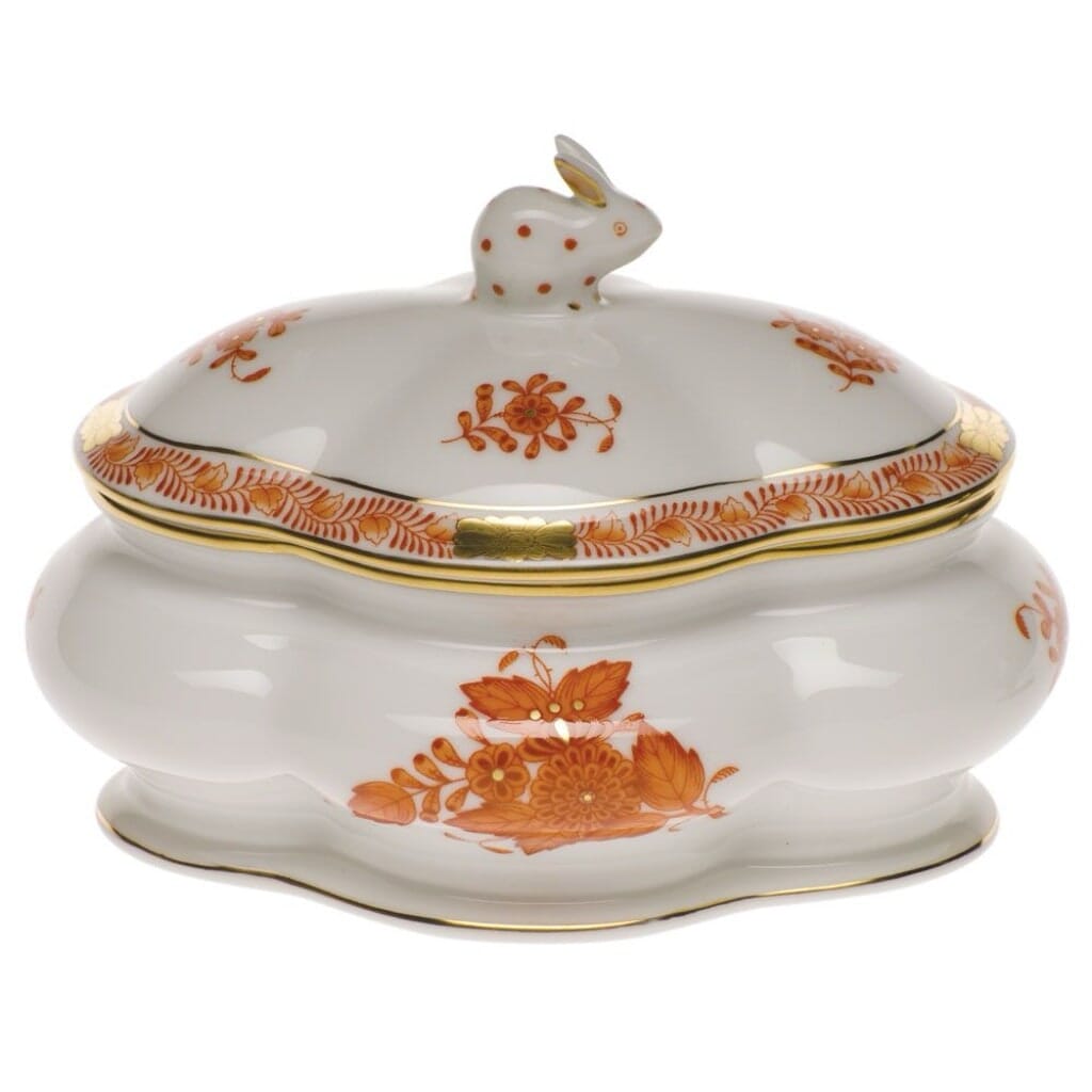 Herend Chinese Bouquet Covered Bonbon With Bunny Dinnerware Herend Rust 