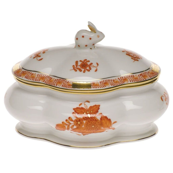 Herend Chinese Bouquet Covered Bonbon With Bunny Dinnerware Herend Rust 