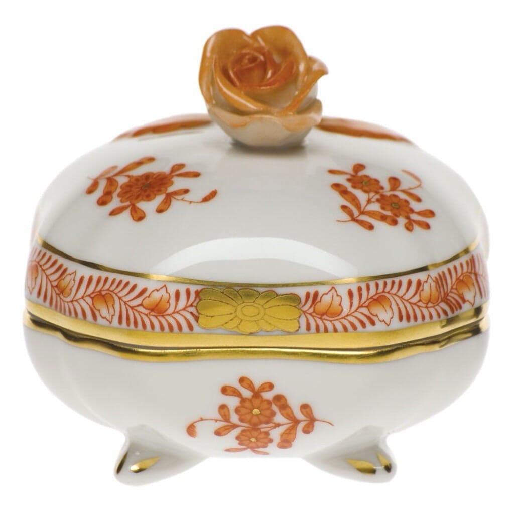 Herend Chinese Bouquet Covered Bonbon With Rose Dinnerware Herend Rust 