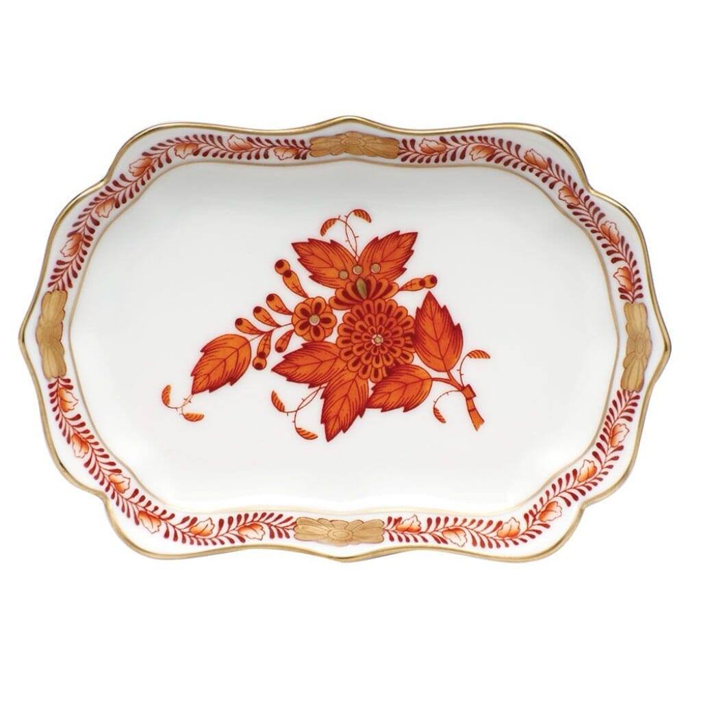 Herend Chinese Bouquet Mini Scalloped Tray Trays Herend Rust 