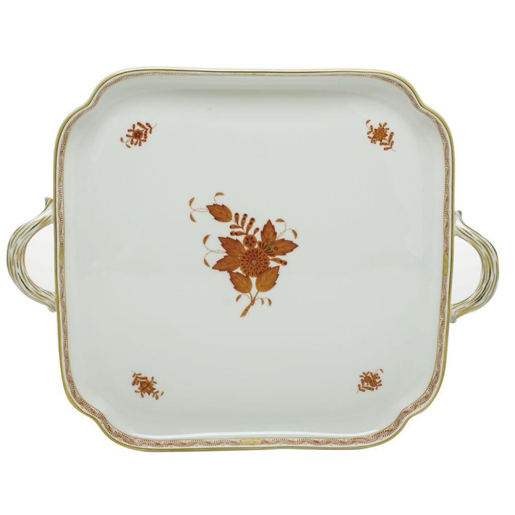 Herend Chinese Bouquet Square Tray With Handles Trays Herend Rust 
