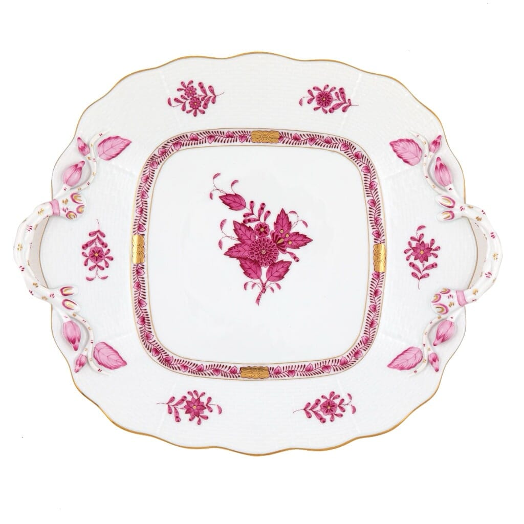 Herend Chinese Bouquet Square Cake Plate With Handles Dinnerware Herend Raspberry 
