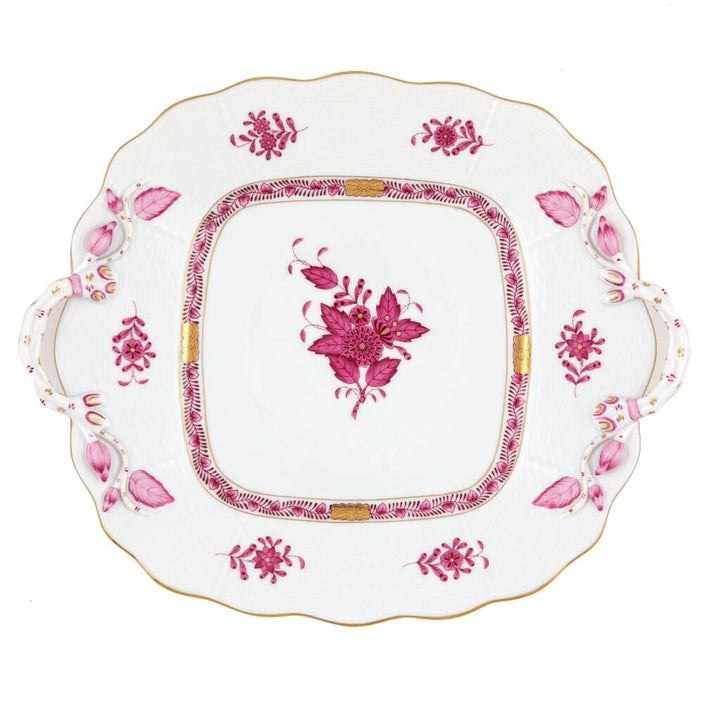 Herend Chinese Bouquet Square Cake Plate With Handles Dinnerware Herend Raspberry 