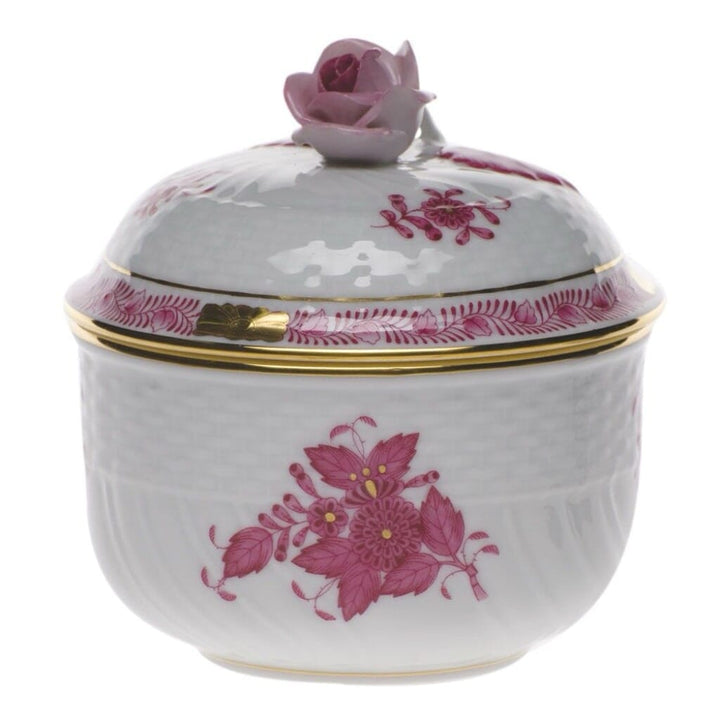 Herend Chinese Bouquet Covered Sugar With Rose - 6 oz. Dinnerware Herend Raspberry