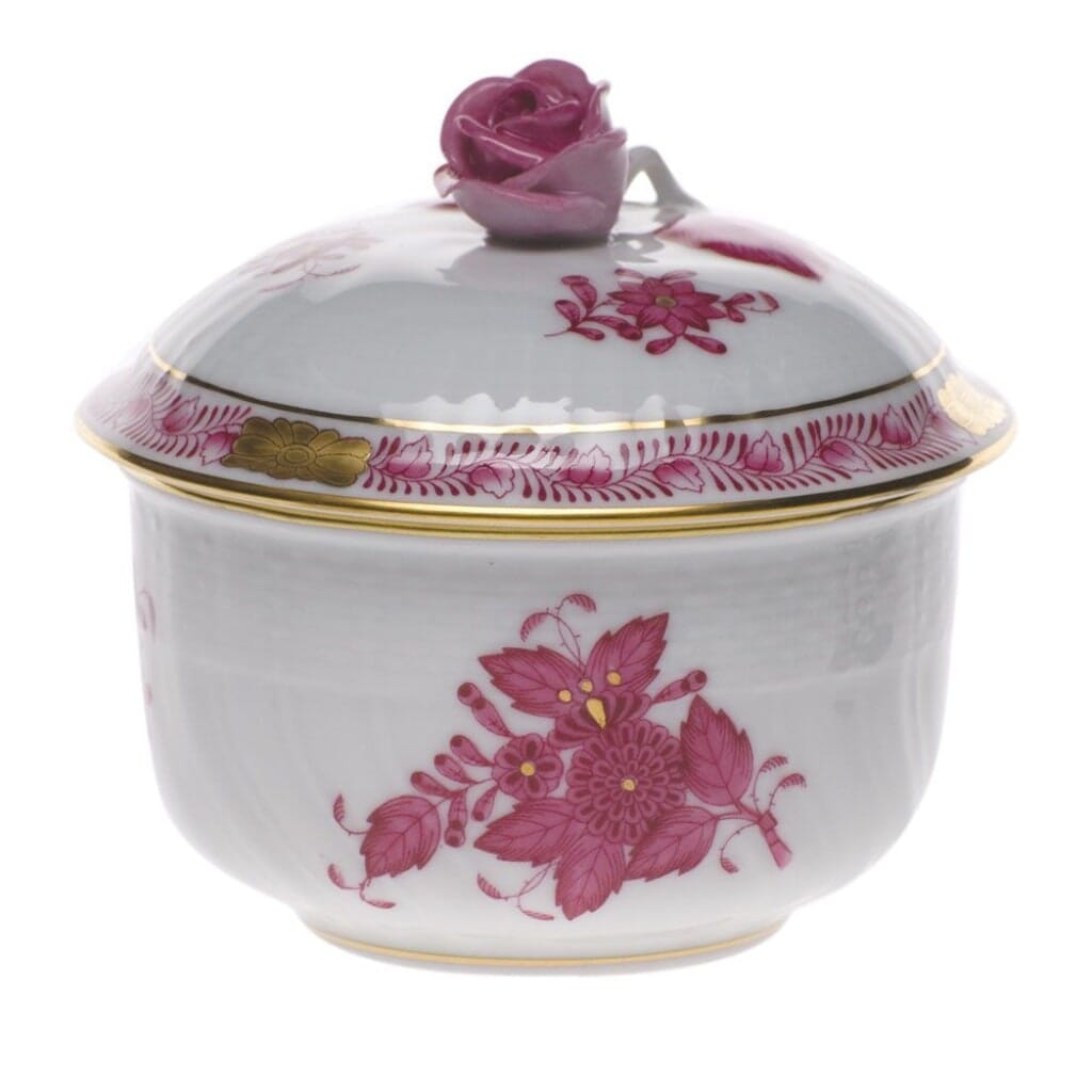 Herend Chinese Bouquet Covered Sugar With Rose - 4 oz. Dinnerware Herend Raspberry