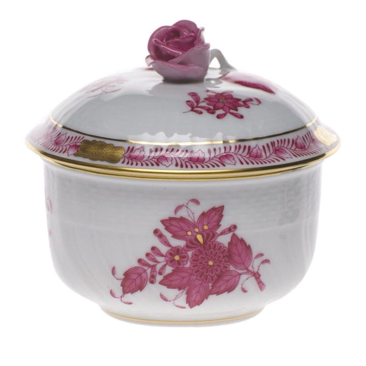 Herend Chinese Bouquet Covered Sugar With Rose - 4 oz. Dinnerware Herend Raspberry