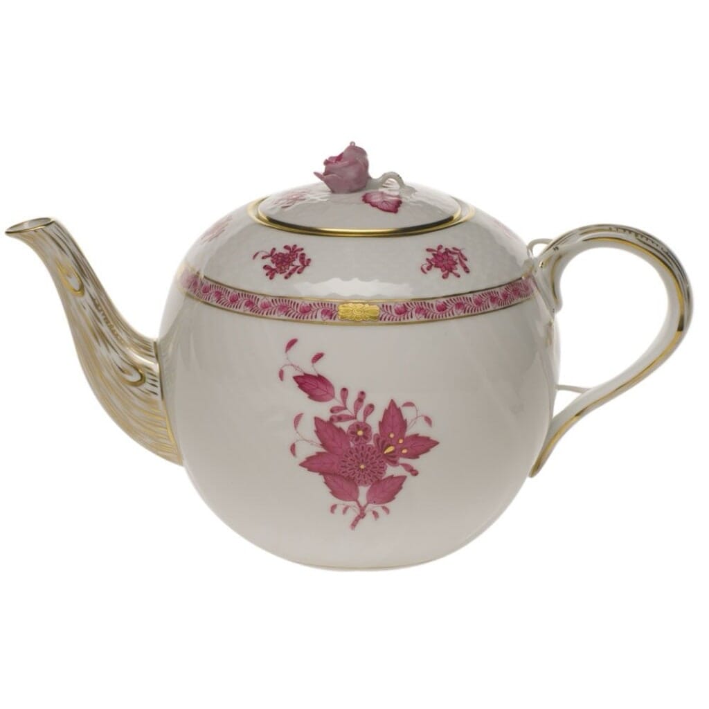 Herend Chinese Bouquet Tea Pot With Rose - 60 oz. Dinnerware Herend Raspberry