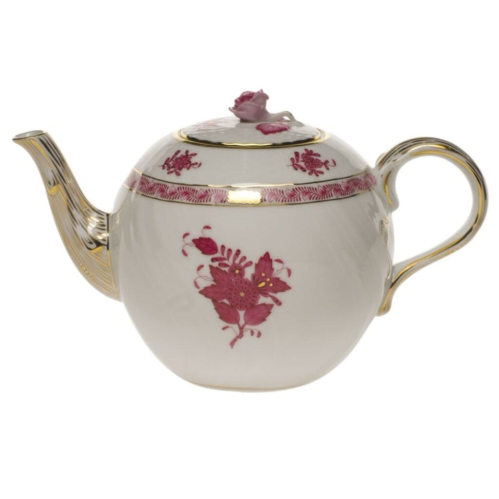 Herend Chinese Bouquet Tea Pot With Rose - 36 oz. Dinnerware Herend Raspberry