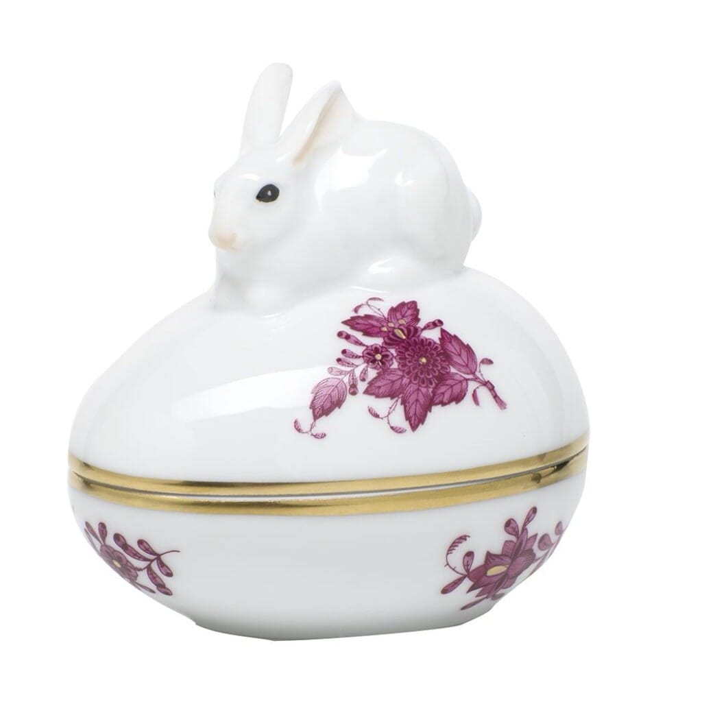 Herend Chinese Bouquet Egg Bonbon With Bunny Dinnerware Herend Raspberry 