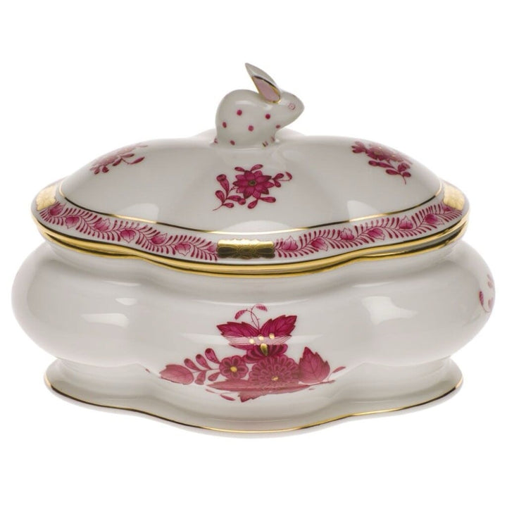 Herend Chinese Bouquet Covered Bonbon With Bunny Dinnerware Herend Raspberry 