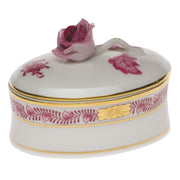 Herend Oval Box W/Rose Figurines Herend Chinese Bouquet Raspberry 