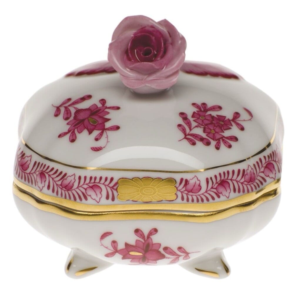 Herend Chinese Bouquet Covered Bonbon With Rose Dinnerware Herend Raspberry 