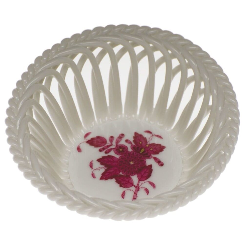 Herend Chinese Bouquet Small Openwork Basket Dinnerware Herend Raspberry 