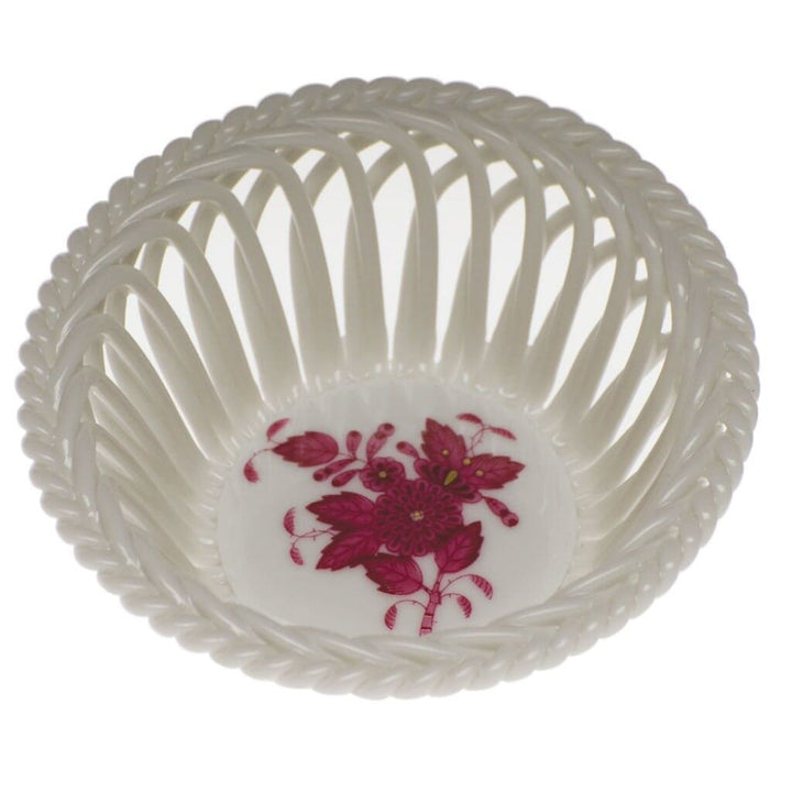 Herend Chinese Bouquet Small Openwork Basket Dinnerware Herend Raspberry 