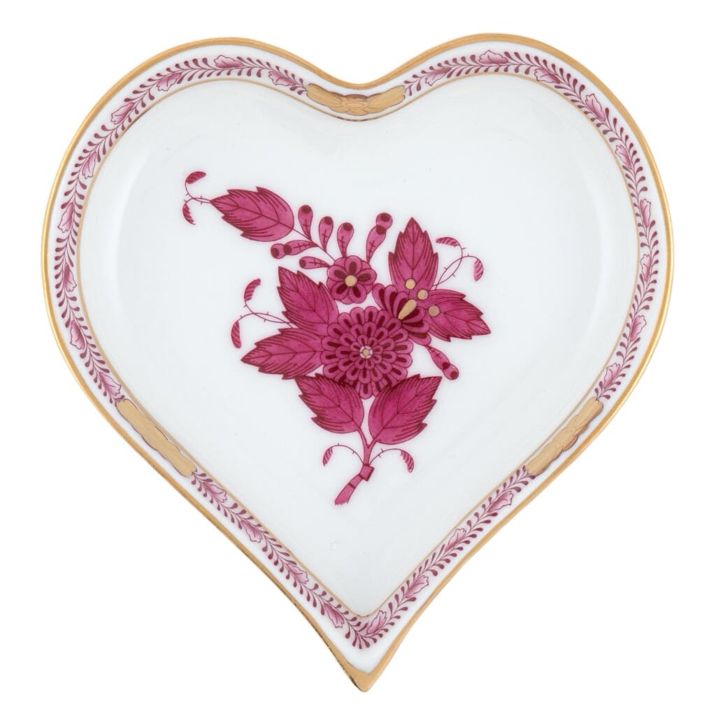 Herend Chinese Bouquet Small Heart Tray Trays Herend Raspberry 
