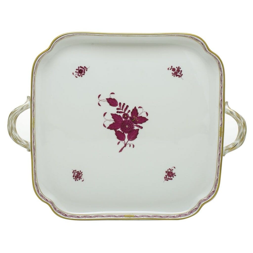 Herend Chinese Bouquet Square Tray With Handles Trays Herend Raspberry 