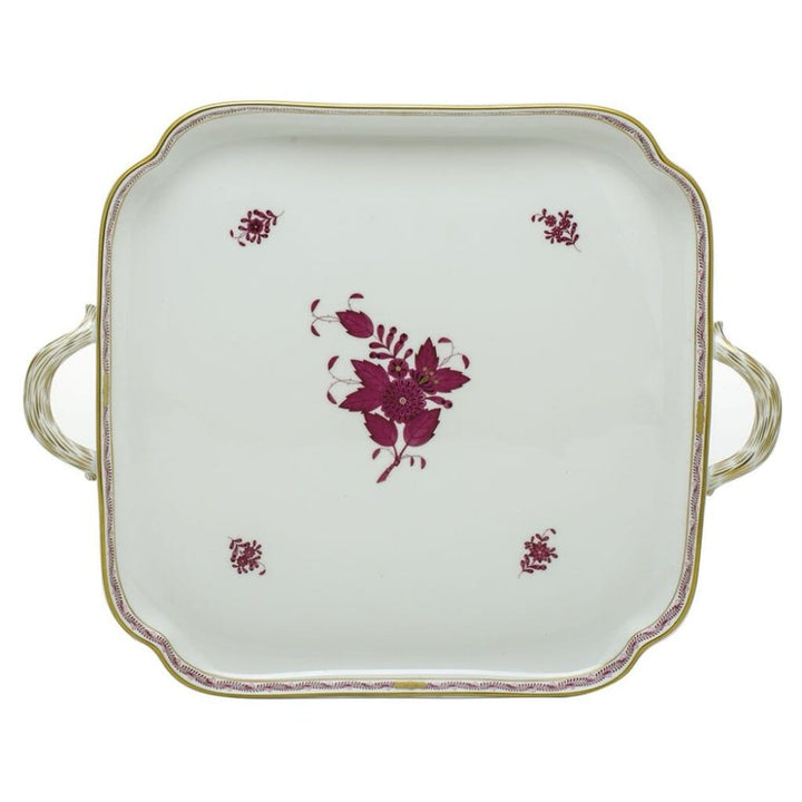 Herend Chinese Bouquet Square Tray With Handles Trays Herend Raspberry 
