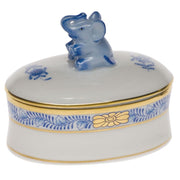 Herend Oval Box W/Elephant Figurines Herend Chinese Bouquet Blue 