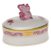 Herend Oval Box W/Elephant Figurines Herend Chinese Bouquet Raspberry 