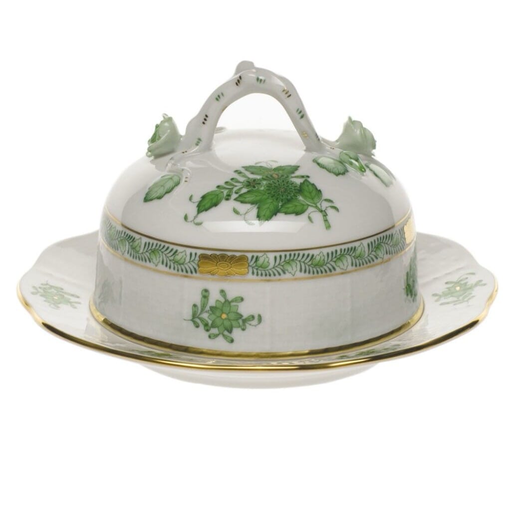 Herend Chinese Bouquet Covered Butter Dish Dinnerware Herend Green 