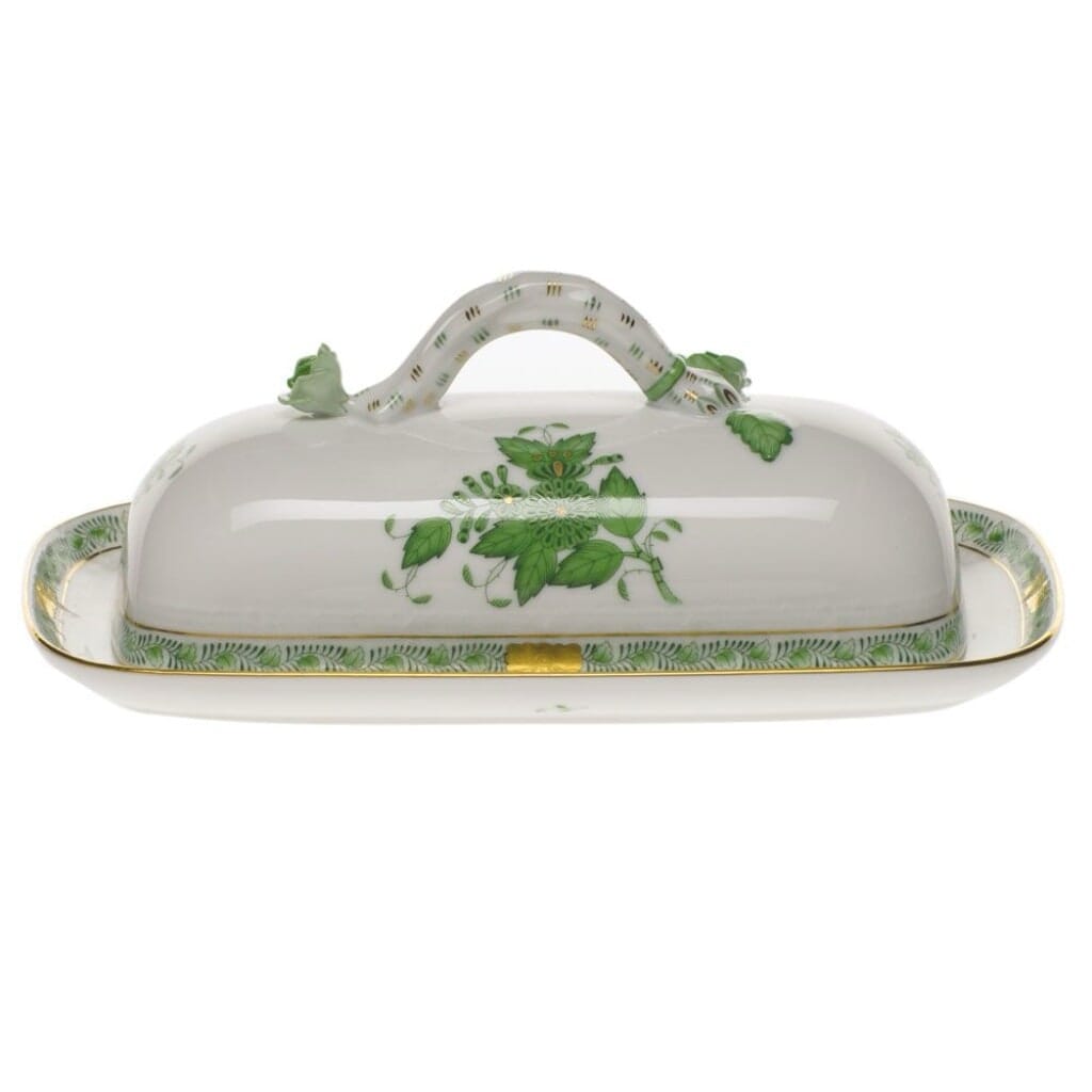 Herend Chinese Bouquet Butter Dish With Branch Dinnerware Herend Green 