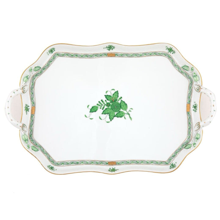 Herend Chinese Bouquet Rectangular Tray With Branch Handles Trays Herend Green 