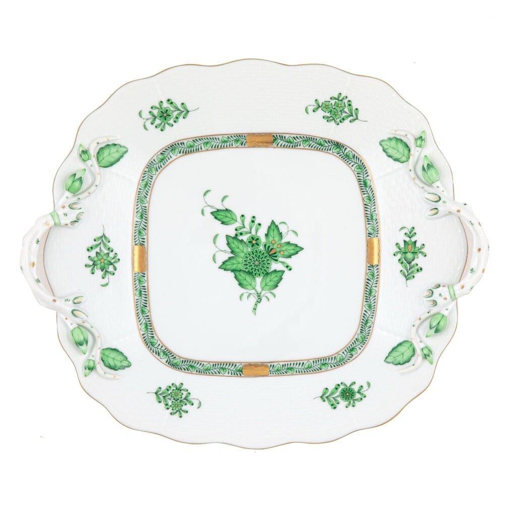 Herend Chinese Bouquet Square Cake Plate With Handles Dinnerware Herend Green 