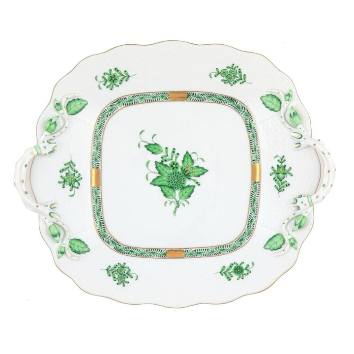 Herend Chinese Bouquet Square Cake Plate With Handles Dinnerware Herend Green 