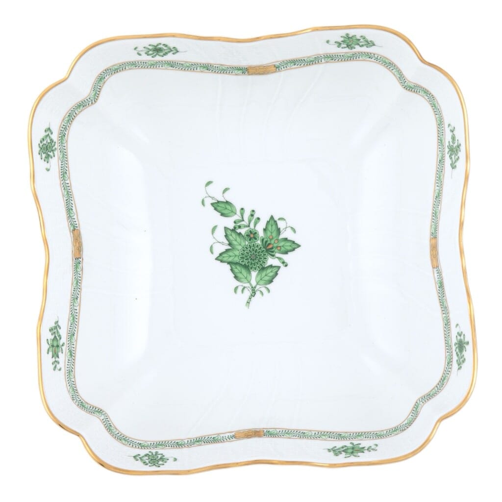 Herend Chinese Bouquet Square Salad Bowl Dinnerware Herend Green 