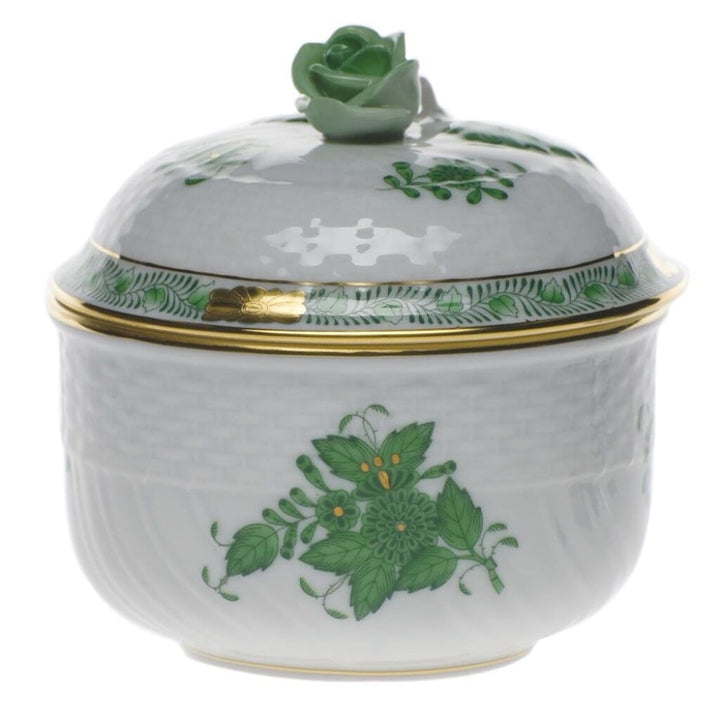Herend Chinese Bouquet Covered Sugar With Rose - 6 oz. Dinnerware Herend Green