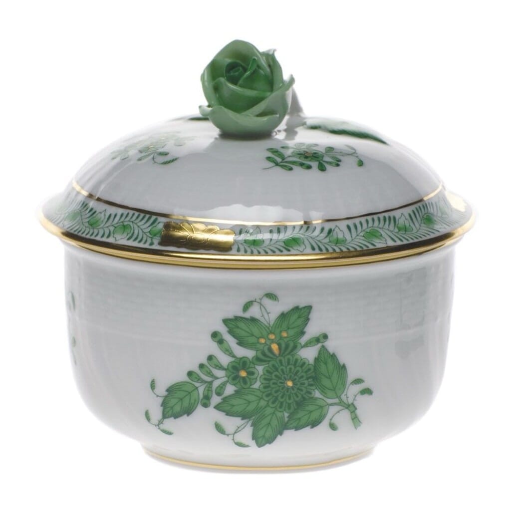 Herend Chinese Bouquet Covered Sugar With Rose - 4 oz. Dinnerware Herend Green