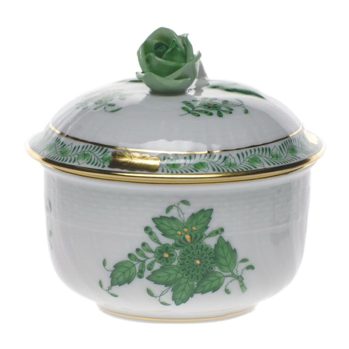 Herend Chinese Bouquet Covered Sugar With Rose - 4 oz. Dinnerware Herend Green