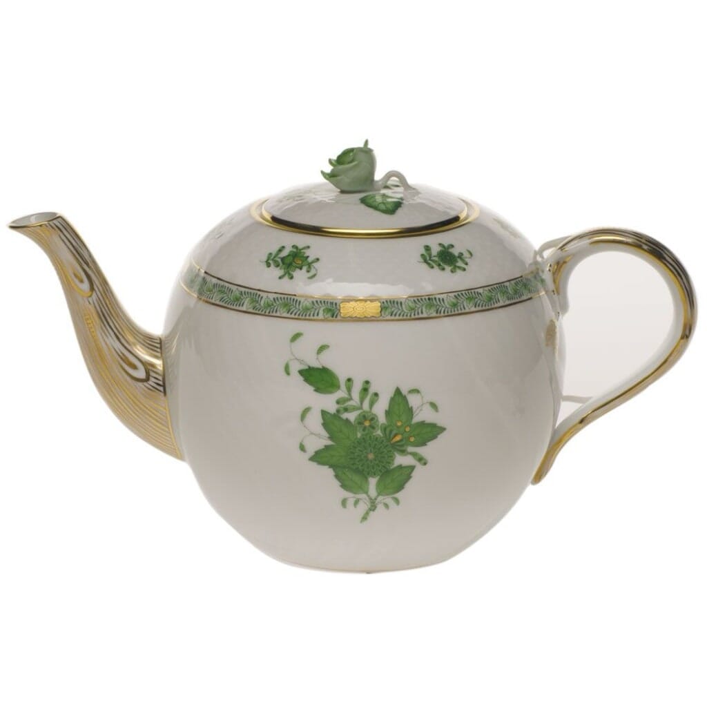 Herend Chinese Bouquet Tea Pot With Rose - 60 oz. Dinnerware Herend Green