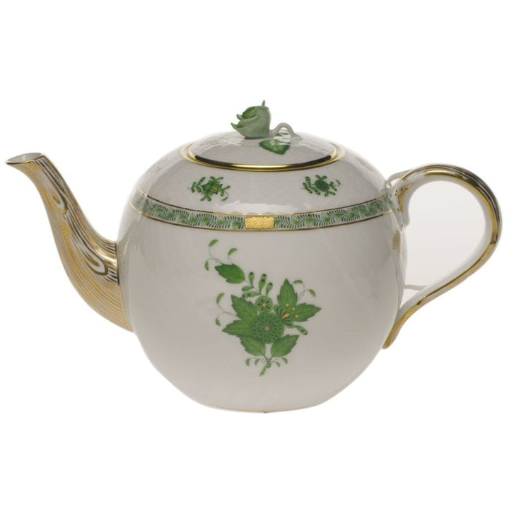 Herend Chinese Bouquet Tea Pot With Rose - 60 oz. Dinnerware Herend Green
