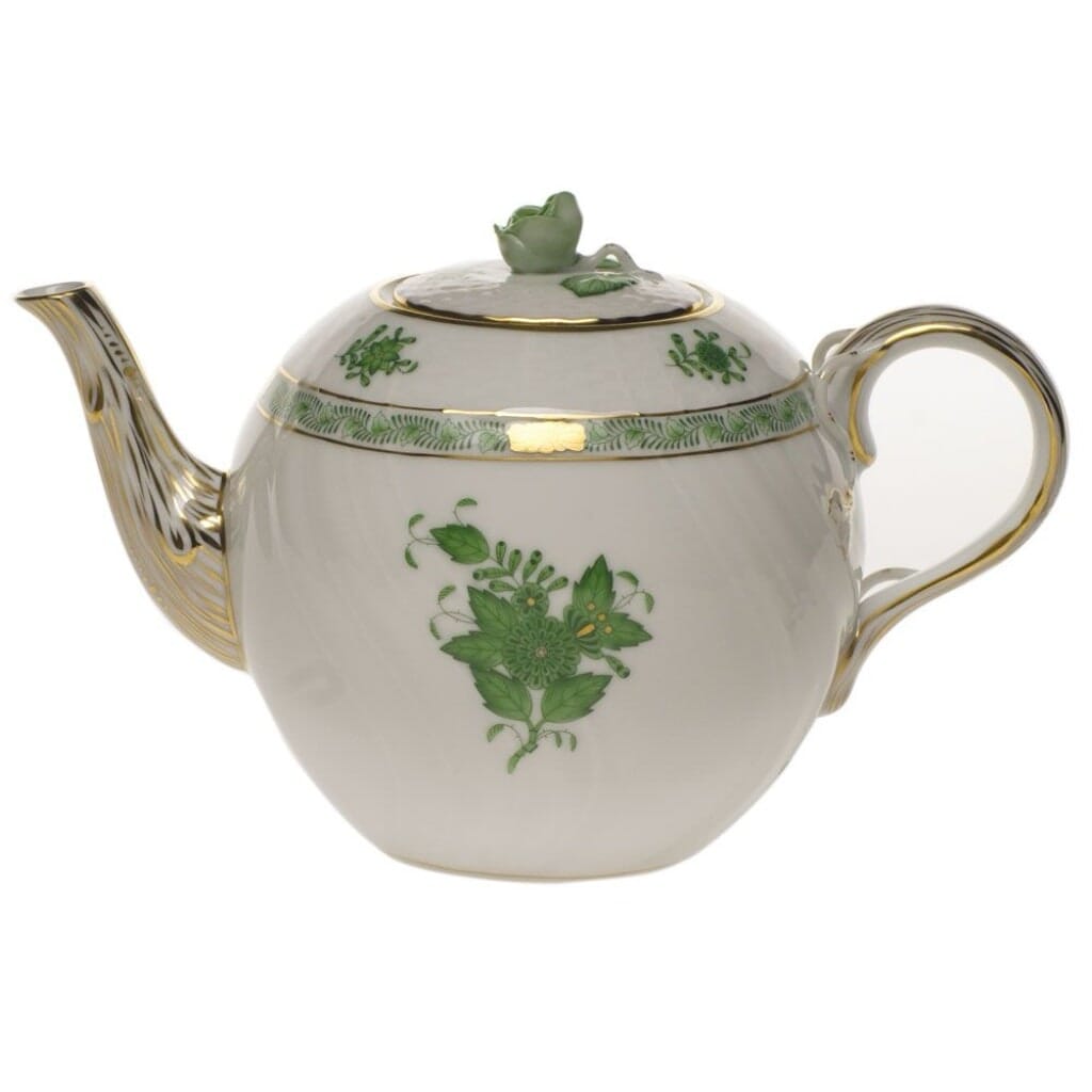 Herend Chinese Bouquet Tea Pot With Rose - 36 oz. Dinnerware Herend Green