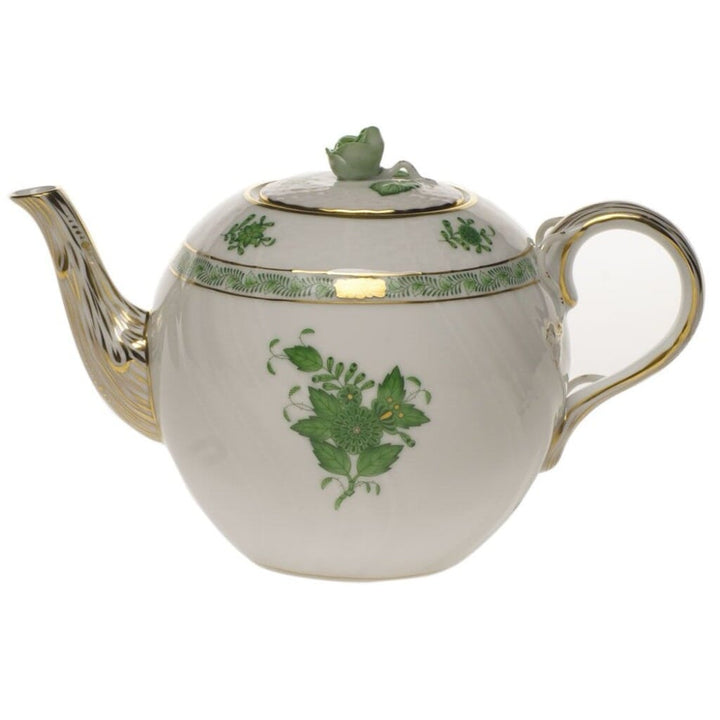 Herend Chinese Bouquet Tea Pot With Rose - 36 oz. Dinnerware Herend Green