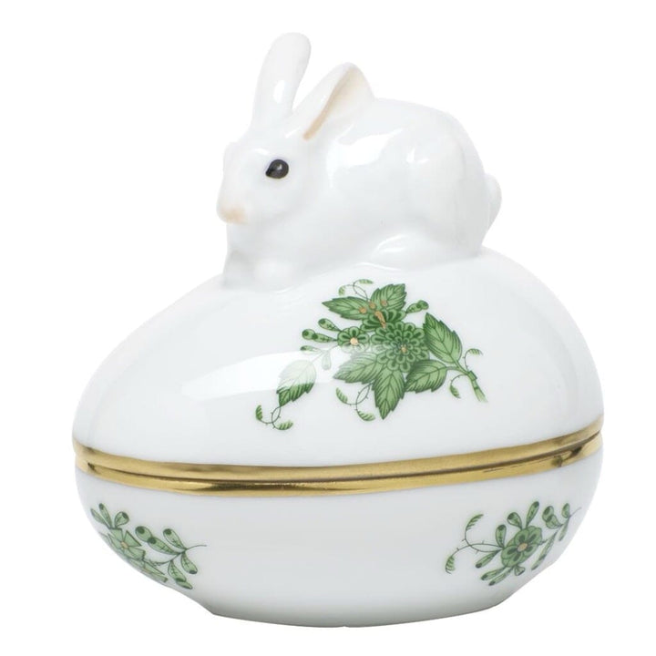 Herend Chinese Bouquet Egg Bonbon With Bunny Dinnerware Herend Green 