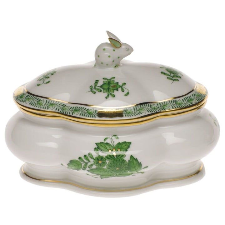Herend Chinese Bouquet Covered Bonbon With Bunny Dinnerware Herend Green 