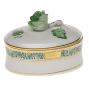 Herend Oval Box W/Rose Figurines Herend Chinese Bouquet Green 