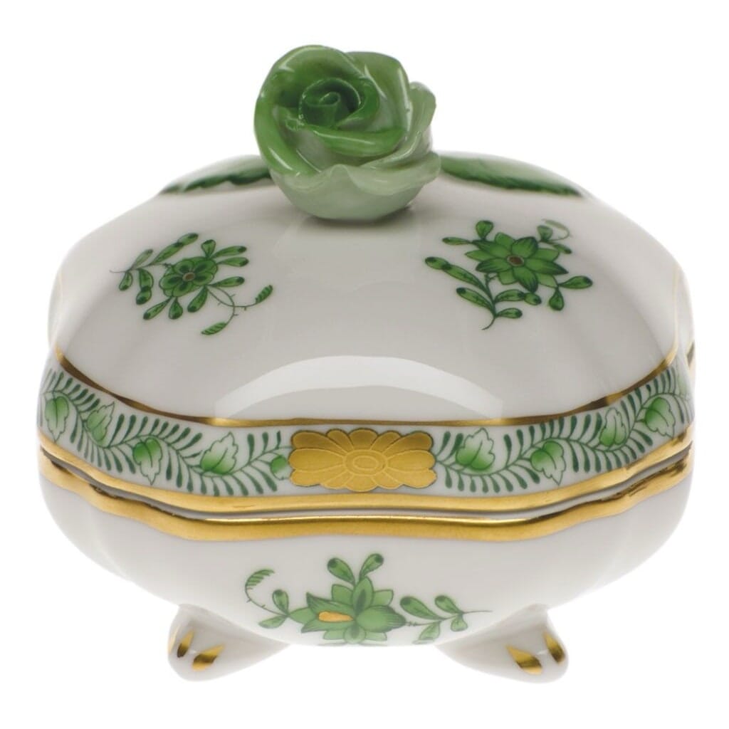 Herend Chinese Bouquet Covered Bonbon With Rose Dinnerware Herend Green 