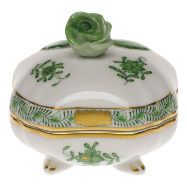 Herend Chinese Bouquet Covered Bonbon With Rose Dinnerware Herend Green 