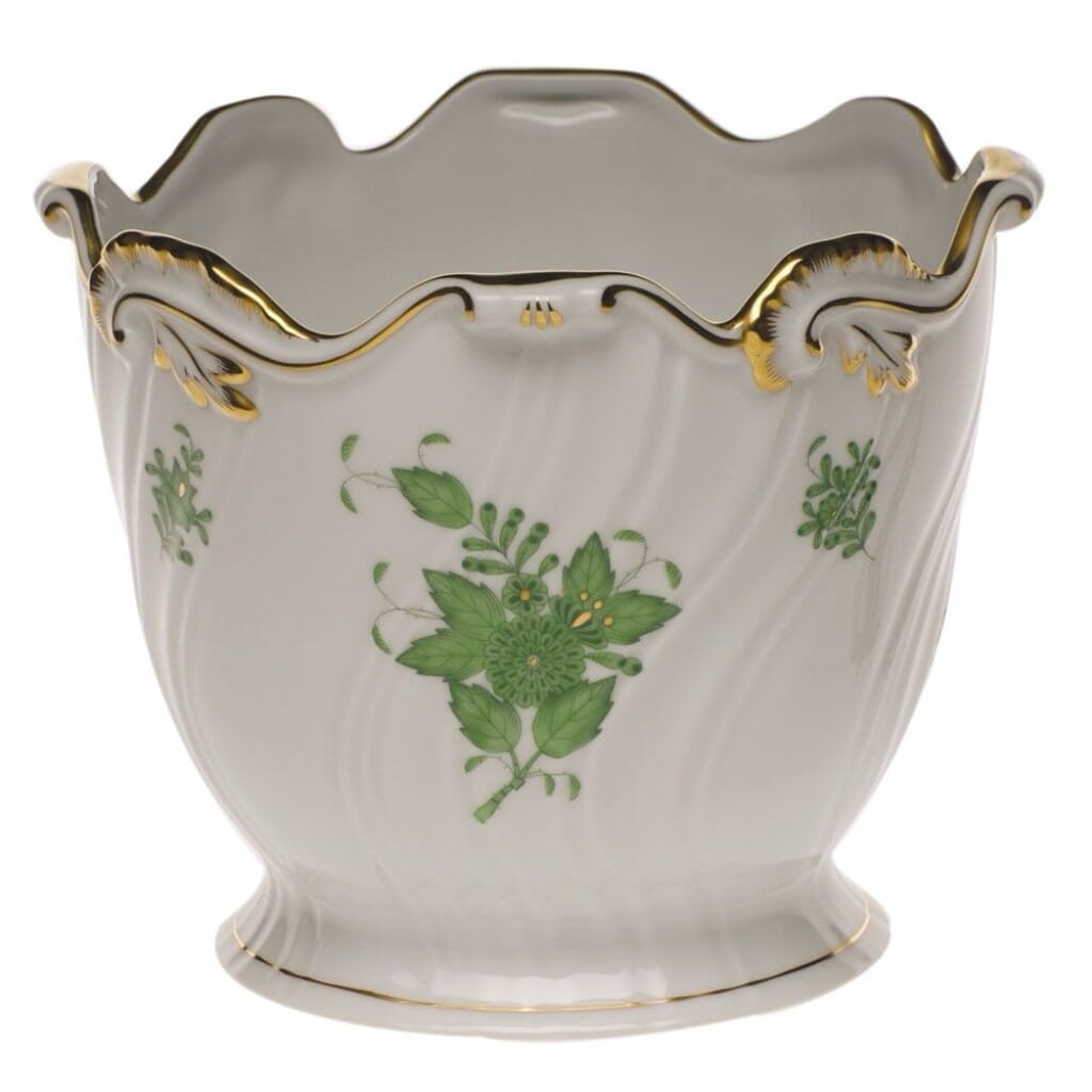 Herend Chinese Bouquet Ribbed Cachepot Dinnerware Herend Green 
