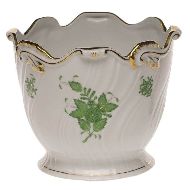 Herend Chinese Bouquet Ribbed Cachepot Dinnerware Herend Green 