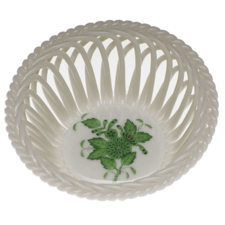 Herend Chinese Bouquet Small Openwork Basket Dinnerware Herend Green 