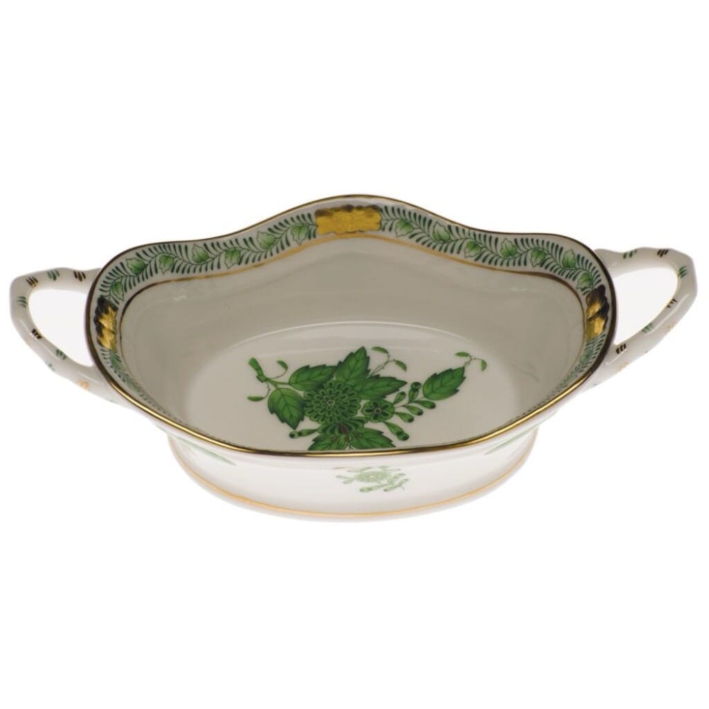 Herend Chinese Bouquet Large Basket With Handles Dinnerware Herend Green 