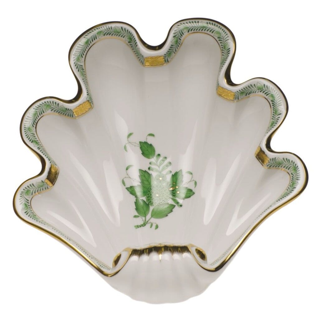 Herend Chinese Bouquet Large Shell Dish Dinnerware Herend Green 