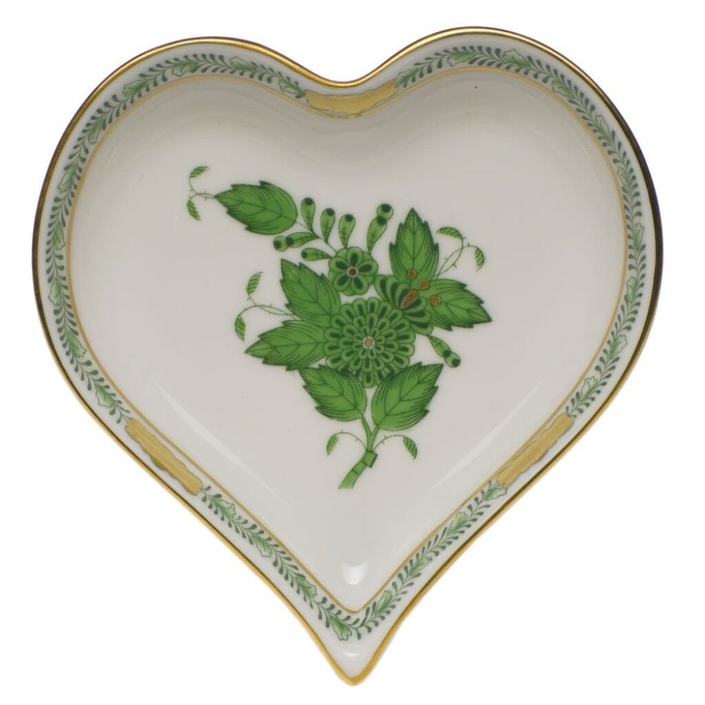 Herend Chinese Bouquet Small Heart Tray Trays Herend Green 