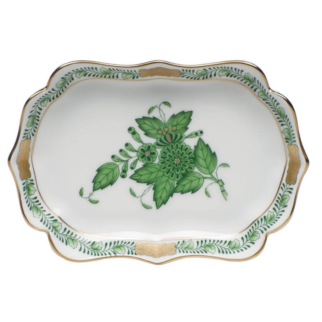 Herend Chinese Bouquet Mini Scalloped Tray Trays Herend Green 